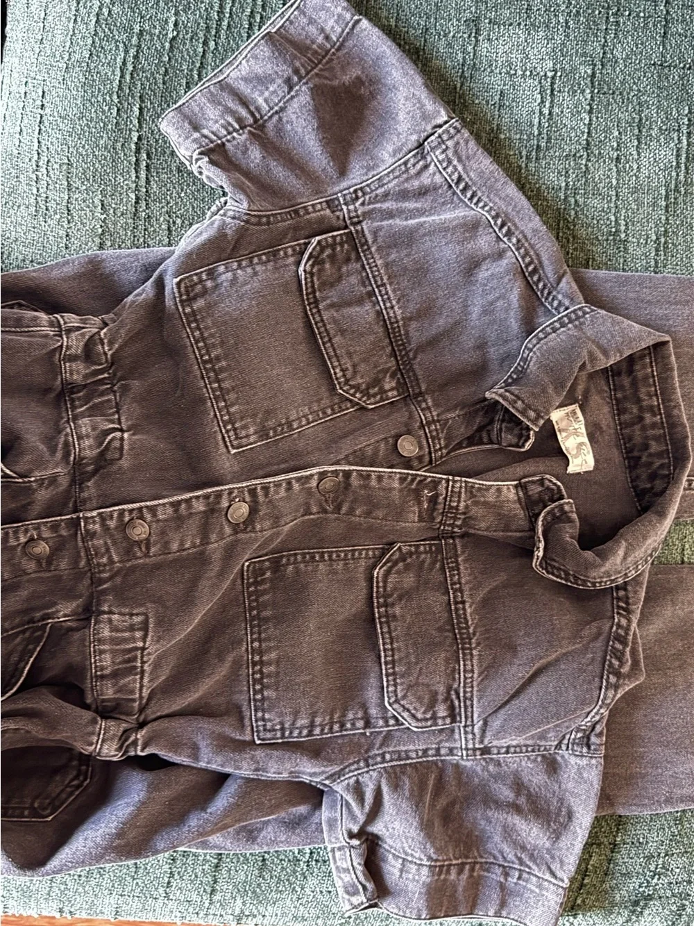 Free People Black Short-Sleeve Denim Jumpsuit Coverall